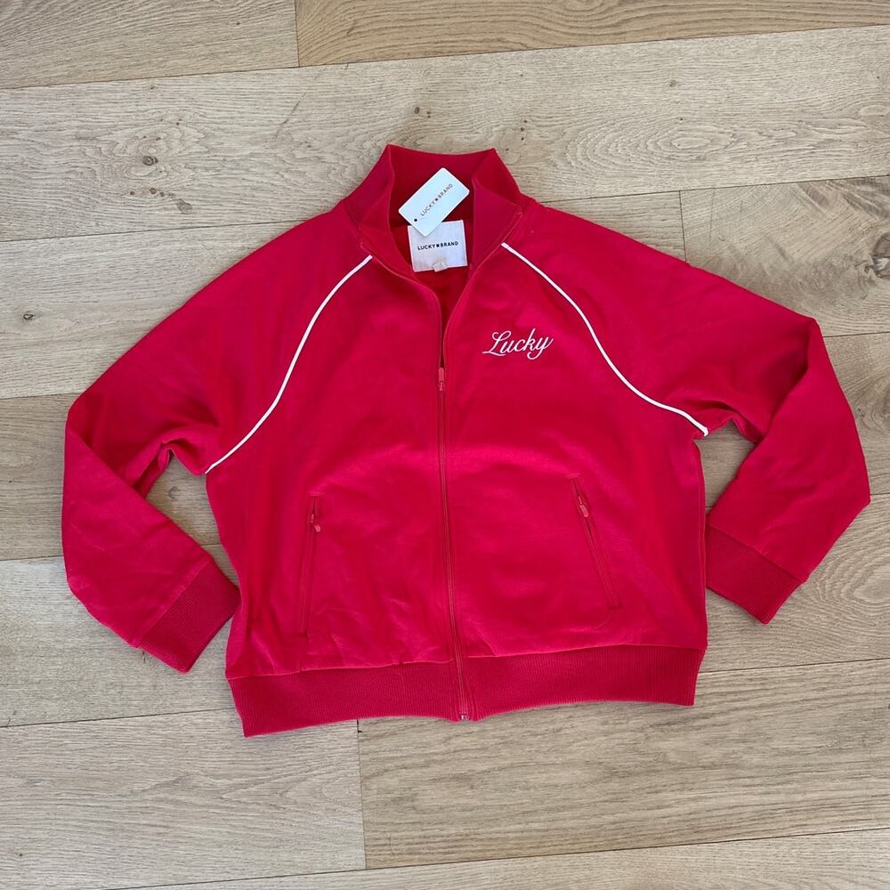 Lucky Brand - Raglan Track Jacket in Red & White